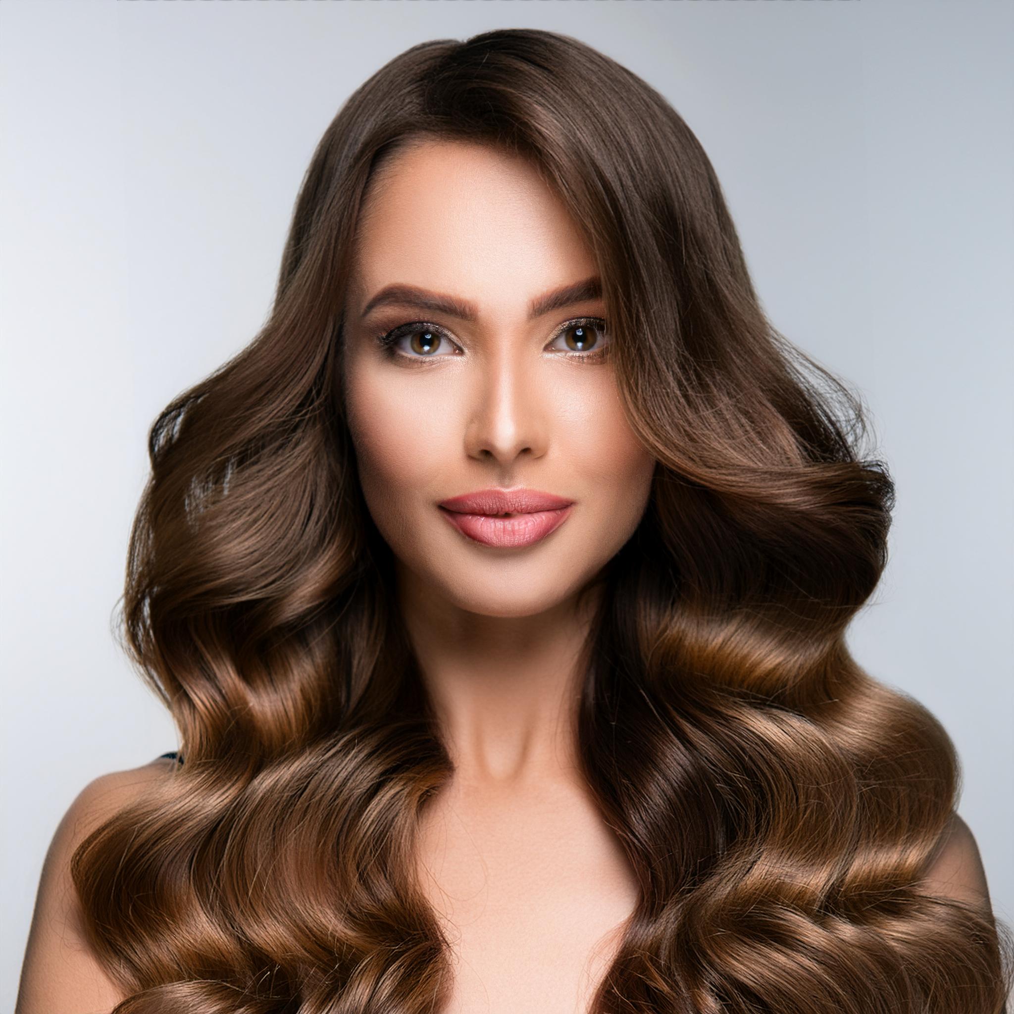 Chica pelo color castaño con makeup